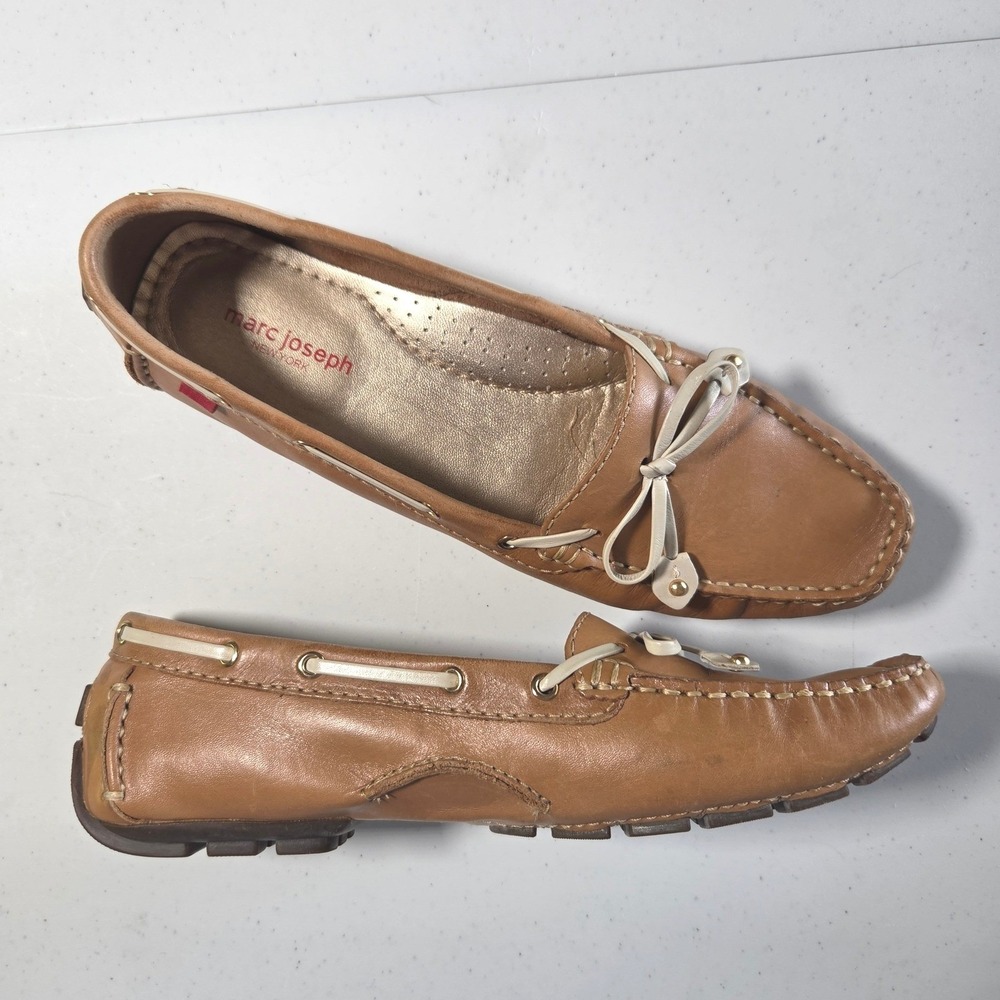 Marc Joseph New York Womens Tan Leather Driving Loafers Bow Detail Size 9